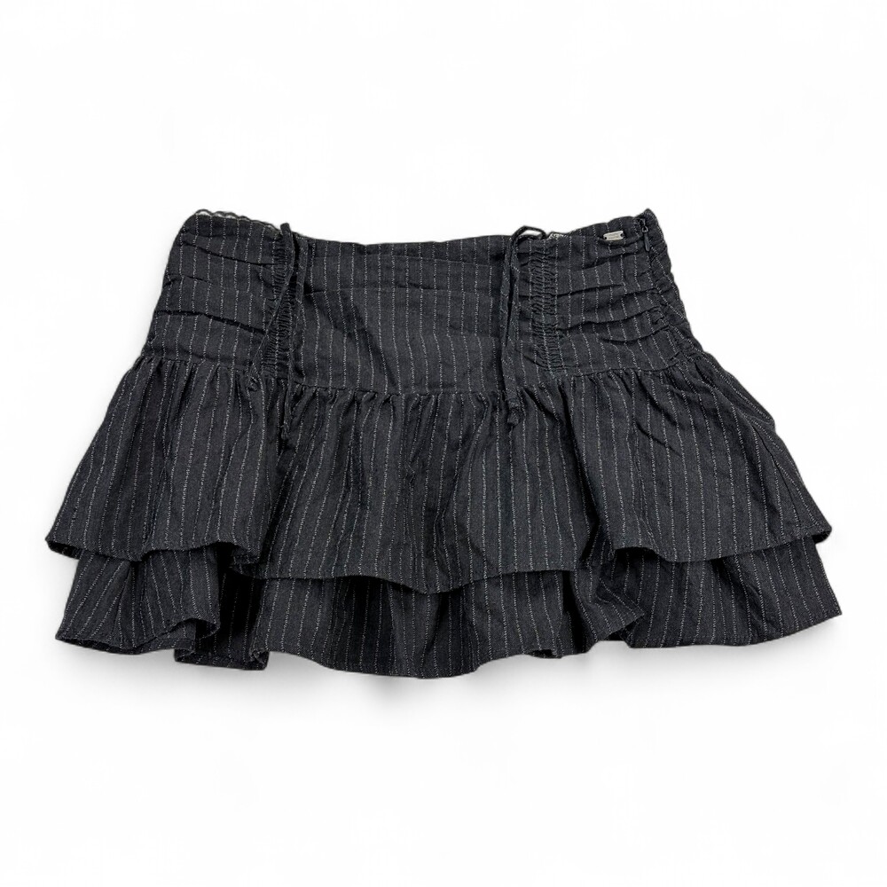 Pacific Republic Black Pinstripe Ruffle Mini Skirt M